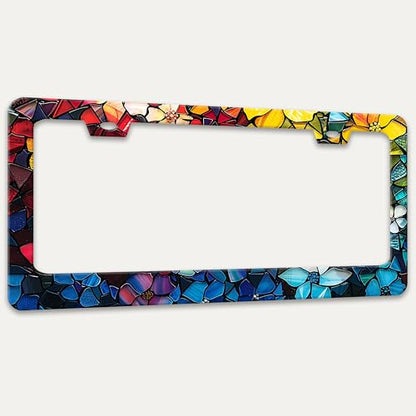 Marble Flowers License Plate Frame Colorful Floral License Plate Holder