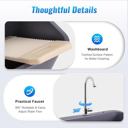 Free Standing Utility Sink with Washboard Laundry Tub Sink for Outdoor