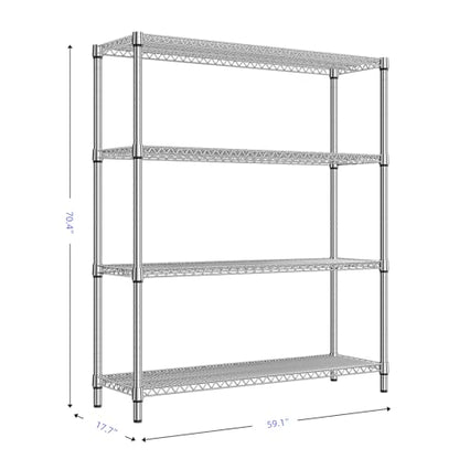 2800 LBS 59" W 4 Tier Storage Shelves Rack Metal Wire Shelving Unit (4 Count)