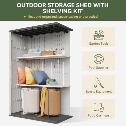 64 Cu.Ft Resin Outdoor Storage Shed with 2 Shelves & Floor