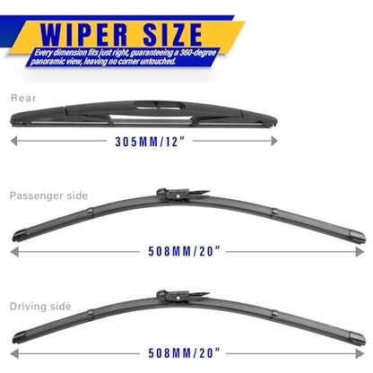 3 Wipers Fits Ford Escape 2008
