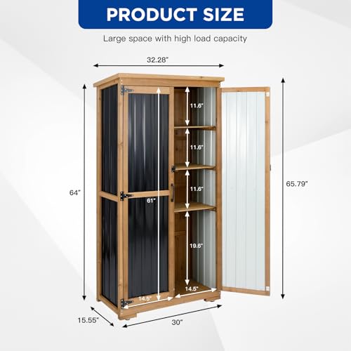 Outdoor Storage Cabinet Wood & Metal with Waterproof Roof