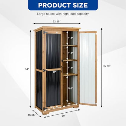 Outdoor Storage Cabinet Wood & Metal with Waterproof Roof
