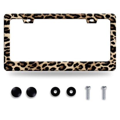 Leopard License Plate Frame Stainless Steel Car Accessories 12.3" x 6.3"