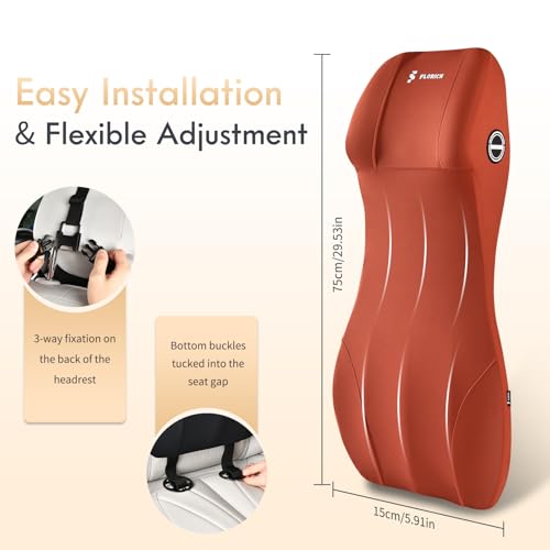 2-in-1 Lumbar Support with Headrest Pillow for Car Ergonomic Memory Foam Car Seat Back Cushion Integrated Lumbar Pillow with Car Neck Pillow for Driving Seat Relief Back Sciatica Pain, Red