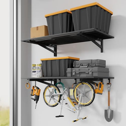 2 Pack Garage Shelving Wall Mounted with 8 Hooks (2 Count)