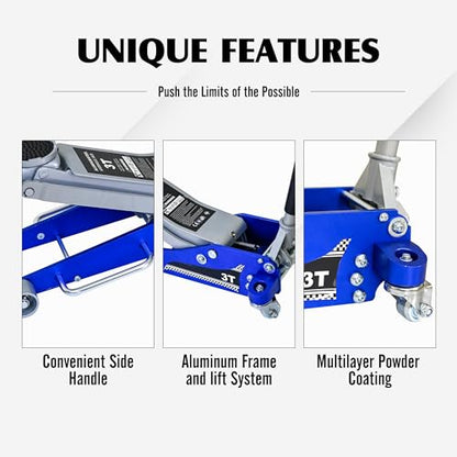 6600lbs 3Ton Aluminum Steel Floor Jack Dual Piston Hydraulic Car Jack