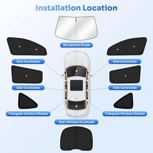Upgraded Window Shades for Tesla Model Y Juniper 2025 2026 Accessories with Suction Cups Windshield Sun Shade Side Rear Window Covers Sunshade Sun Shield Privacy Protection Camping Black 8PCS (8 Count)