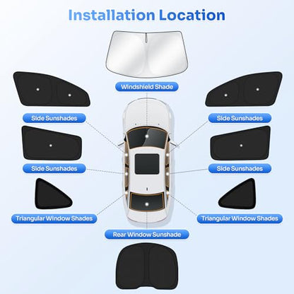 Upgraded Window Shades for Tesla Model Y Juniper 2025 2026 Accessories with Suction Cups Windshield Sun Shade Side Rear Window Covers Sunshade Sun Shield Privacy Protection Camping Black 8PCS (8 Count)