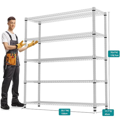 5 Tiers Shelf 3300 lbs Steel Storage Shelving Utility Shelving Unit Steel Organizer Wire Rack for Home (5 Count)