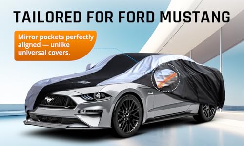 Mustang Car Cover Waterproof All Weather with Silver Strip Design