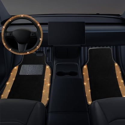 Bling Car Floor Mats Full Set and Steering Wheel Cover