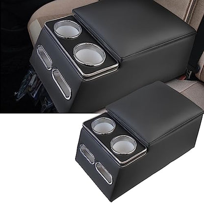 Center Console Organizer with Cup Holder& Phone Holder for Car & Van & Truck Floor Cab Back Bench Seat Armrest Middle Storage Box