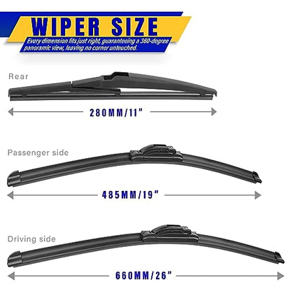 3 Wipers Fits Toyota Prius V 2012
