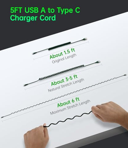 USB C Cable Fast Charging 60W 5FT 2Pack Coiled USB A to USB C Cable for Car (2 Count)