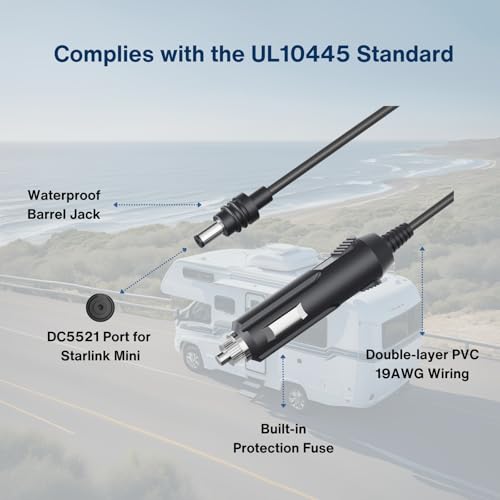6.5FT DC to Car Charger Power Cable for Starlink Mini (6.5 Foot)