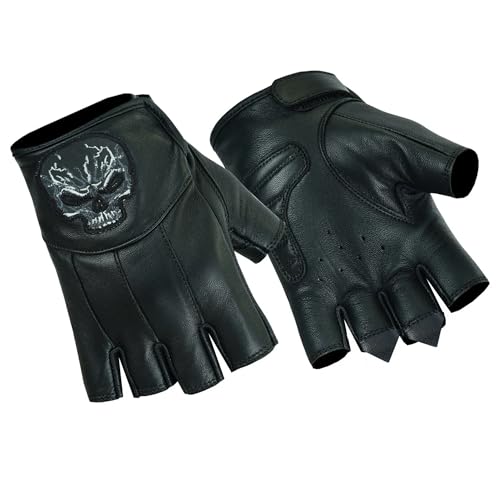 Men's Reflective Skull Fingerless Motorcycle Gloves by Daniel Smart Manufacturing