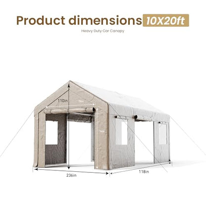 10'×20' Storage Shelter Outdoor Gable Roof Carport