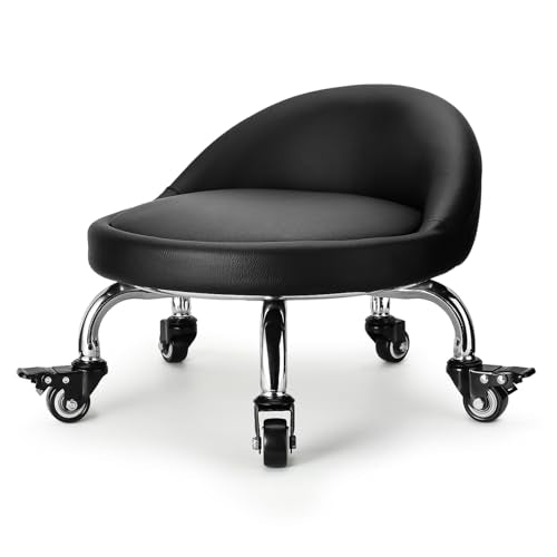 Rolling Stool with Backrest Low Height Rolling Stool with PU Leather