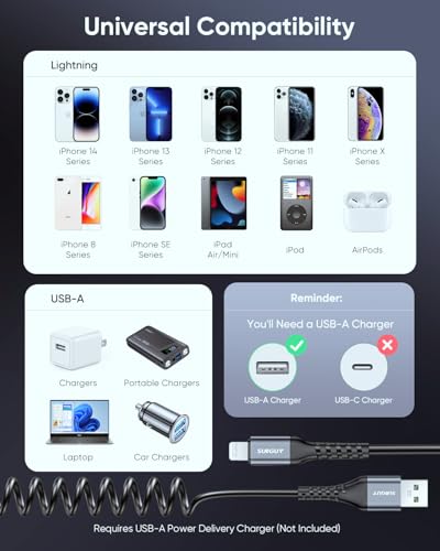 Coiled USB A to Lightning Cable