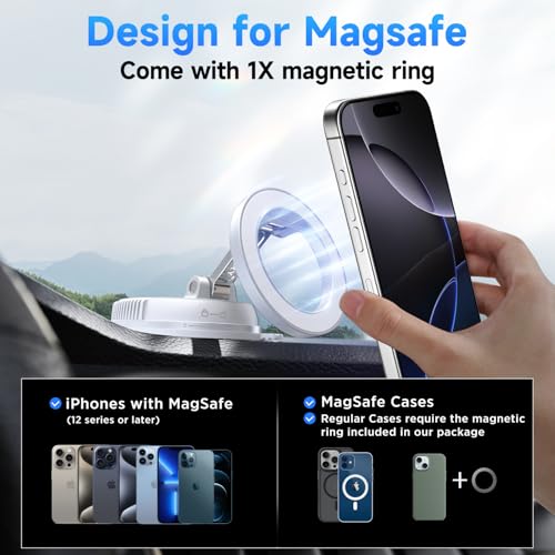 Car Phone Holder for Magsafe [78+LBS Strongest Suction & 2400gf Strongest Magnetic] 360° Adjustable Car Phone Mount