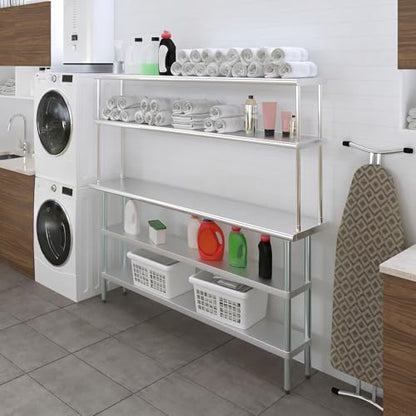Stainless Steel Work Table with 2 Shelves & Overshelf