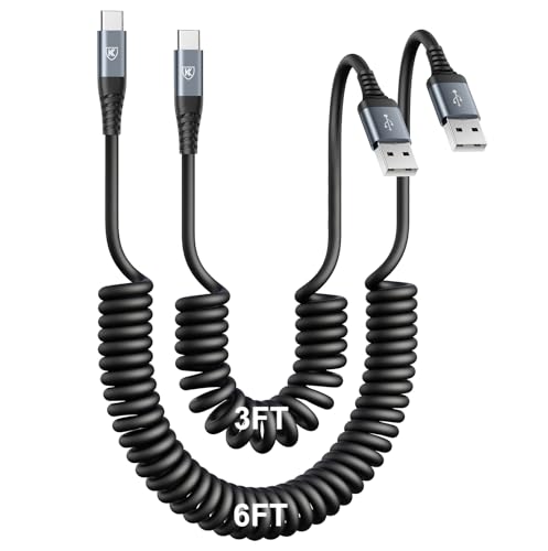 USB Type C Charger Cable Fast Charging 3FT+6FT 2Pack Coiled USB A to USB C (2 Count)