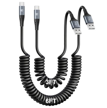 USB Type C Charger Cable Fast Charging 3FT+6FT 2Pack Coiled USB A to USB C (2 Count)