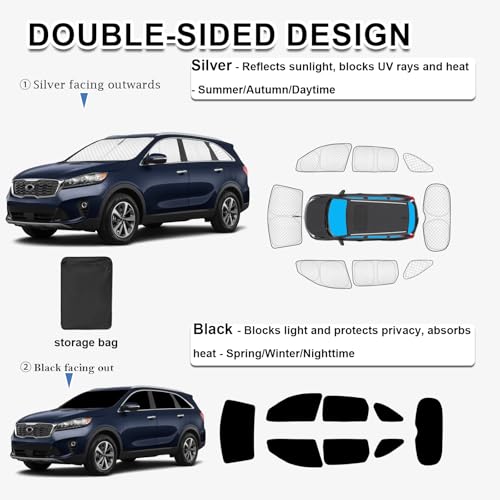 8pcs Thicken Sun Shades for Kia Sorento 2016 (8 Count)