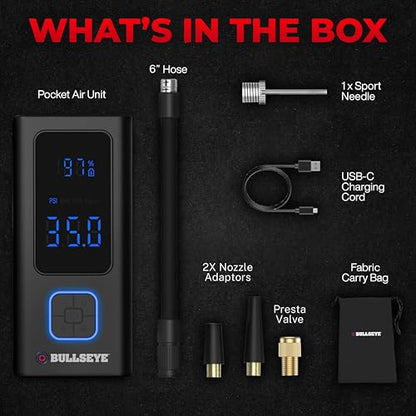 POCKET AIR Tire Inflator Portable Air Compressor by BULLSEYE for Tires