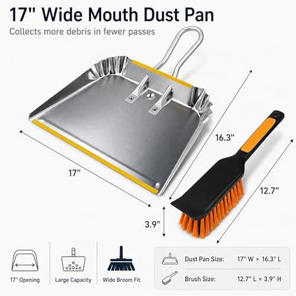 17" Heavy Duty Metal Dust Pan with Brush Set