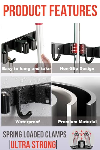 2 Pack Mop and Broom Holder Wall Mount (2 Count)