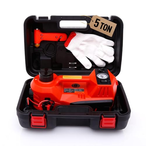 Electric Car Jack 5 Ton 12V Floor Jack Hydraulic Jack Stand Car Lift Jack with Integrated Tire Pump for SUV Truck Sedan Vehicle Roadside Emergency Tire Change