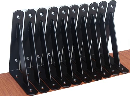 12 Pack L6 x H 4" Black Heavy Duty Shelf Brackets with Screws Metal Shelf Brackets Shelf Support Angle Brackets for Shelves L Brackets Heavy Duty Floating Shelf (12 Count)