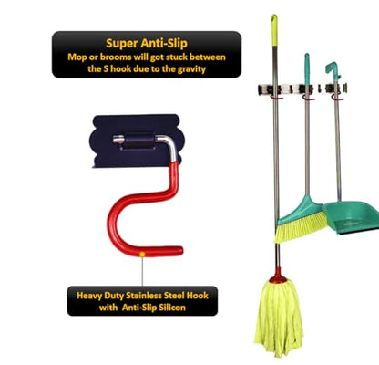 Wall Mounted Mop and Broom Holder Stainless Steel S Type Broom Rack Anti