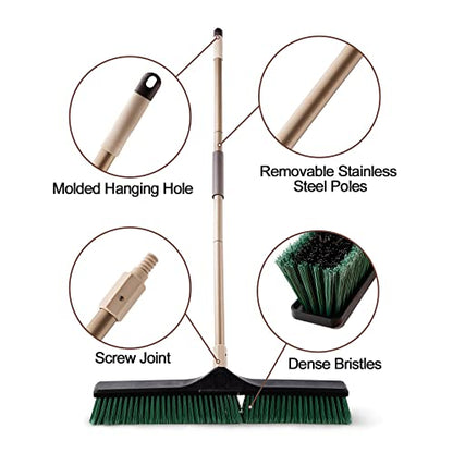 Heavy Duty Push Broom 24" with 66" Long Handle