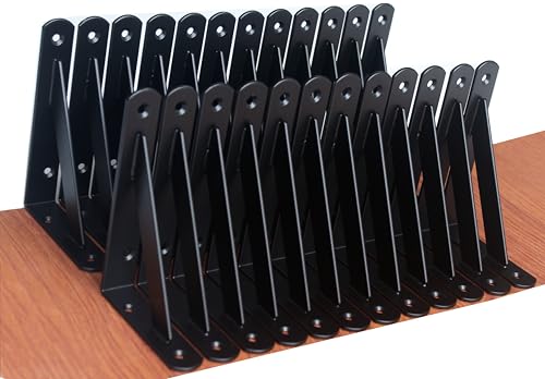 24 Pack L6 x H 4" Black Heavy Duty Shelf Brackets with Screws Metal Shelf Brackets Shelf Support Angle Brackets for Shelves L Brackets Heavy Duty Floating Shelf (24 Count)