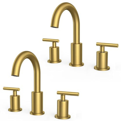 Bathroom Sink Faucet 3 Hole Brushed Gold 8 Inch Widespread 2 Pack