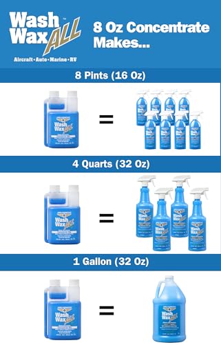 Wet or Waterless Car Wash Wax 8oz Concentrate [Makes 1 Gallon of Wash Wax ALL] Aircraft Quality for Car (8 Fl Oz)