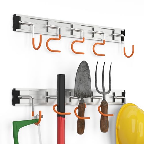 69'' Aluminum Alloy Garden Tool Organizer Wall Mount Garage Organizers and Storage with Hooks Tool Hangers for Shed Hooks for Shovel