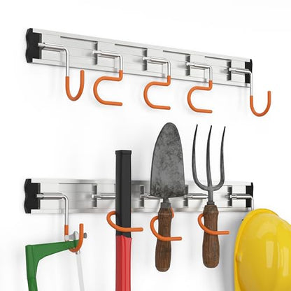 69'' Aluminum Alloy Garden Tool Organizer Wall Mount Garage Organizers and Storage with Hooks Tool Hangers for Shed Hooks for Shovel