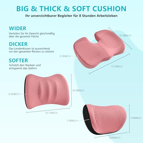 3 PCS Seat Cushion for Carseat Lumbar Support Pillow Car Neck Headrest Pillows Memory Foam Gel Memory Foam Massage Point Seat Pads Pressure Relief Back Cushion for Office Chair (3 Count)