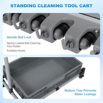Broom and Mop Holder Freestanding Mobile Cleaning Tool Storage Rack