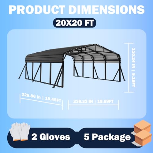 20X20 FT Metal Carport with Reinforced Galvanized Roof