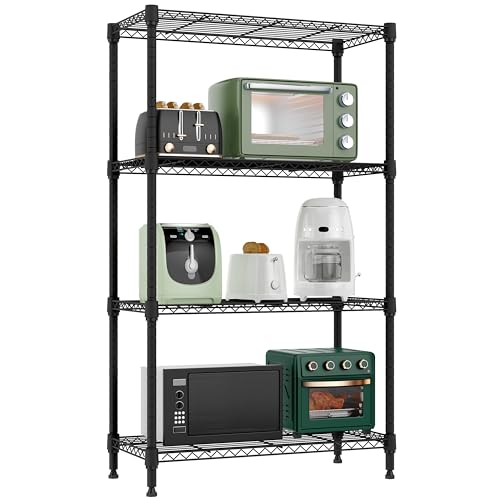 1000 lbs 4 Tier Shelf Metal Storage Shelves Wire Rack Closet Organizers for Garage Kitchen Bathroom Laundry Black 11.8" D x 25.6" W x 45.5" H (4 Count)