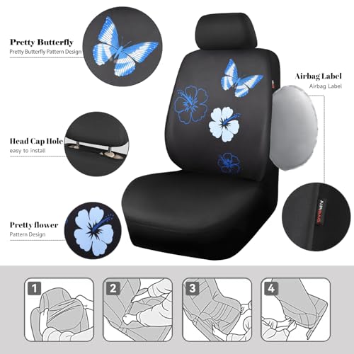 Blue Butterfly Car Seat Covers Full Set