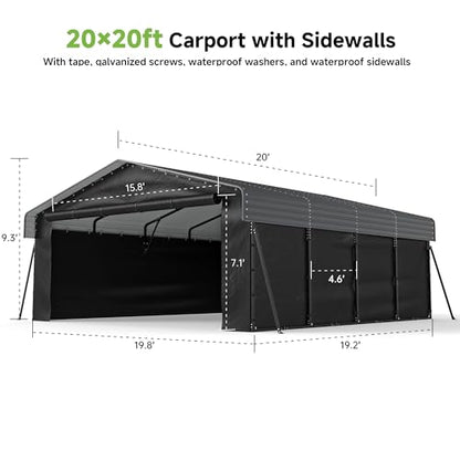 20 x 20 FT Metal Carport with Removable Sidewalls & Doors