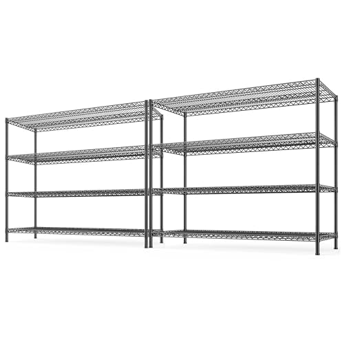 2560LBS Storage Shelves 55.5"W Metal Shelving Unit 4 Tier Wire Shelving Commercial Adjustable Garage Shelving Heavy Duty for Storage Rack for Pantry (2 Count)