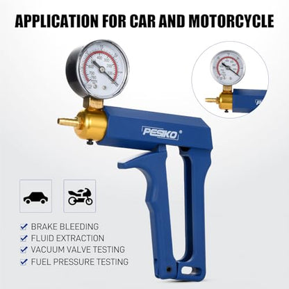 Hand Vacuum Pump Brake Bleeder Kit Fluid Extractor Pump Vacuum Gauge
