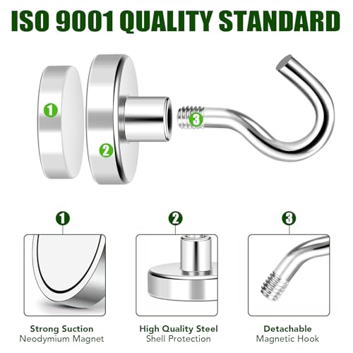 12 Pack Magnetic Hooks Heavy Duty 85lbs Strong Magnets